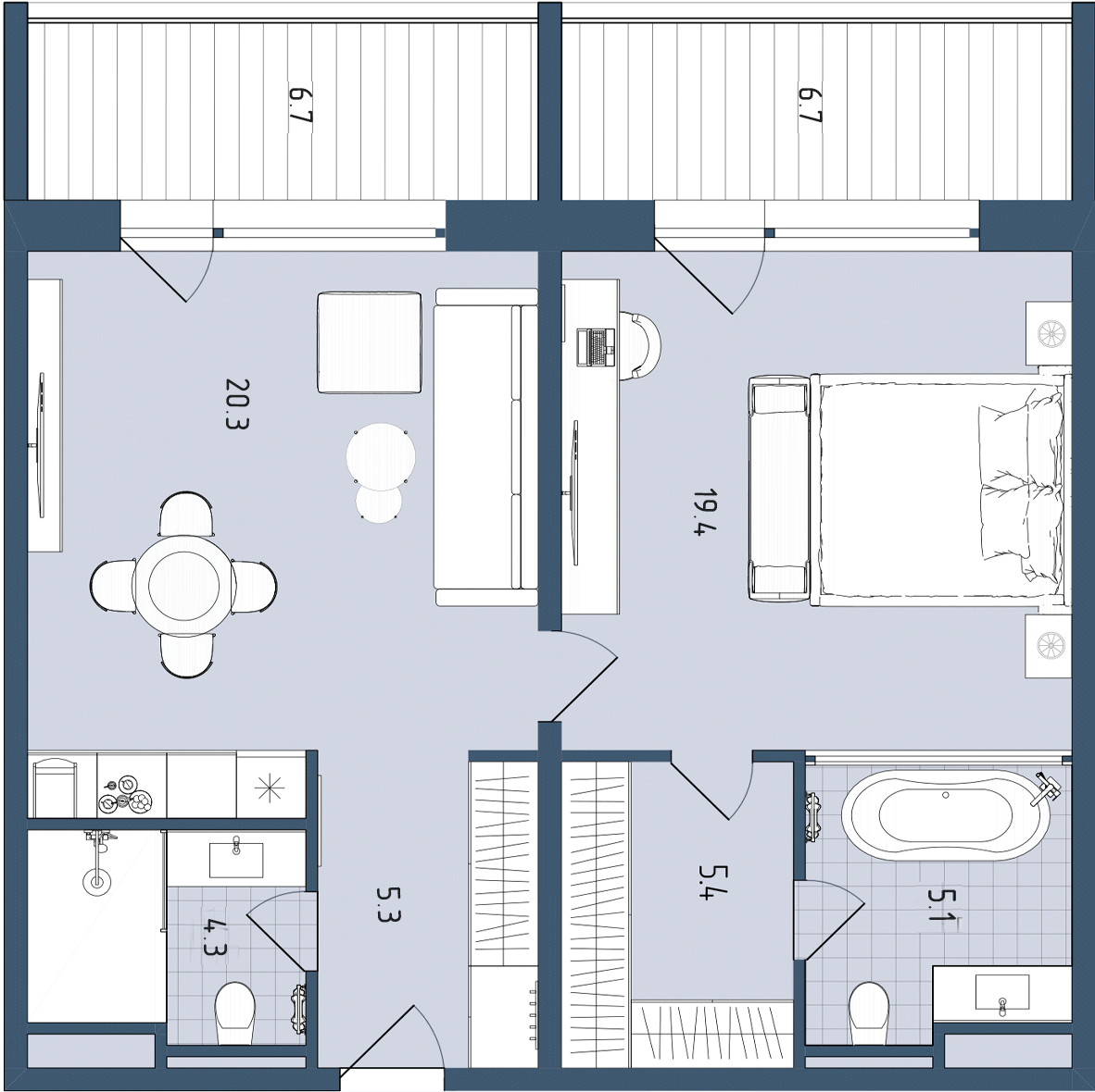 Официальная планировка Deluxe 73,2 м²